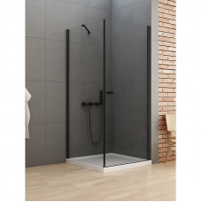Душ шторка NEW SOLEO BLACK 90х90см, квадр,розпаш, скло прозор, проф хром